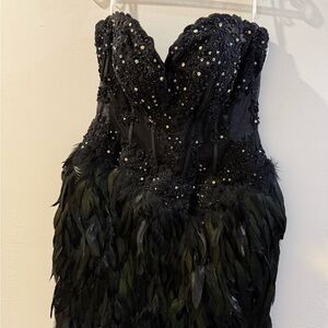 Tony Bowls Black Strapless Feather Dress